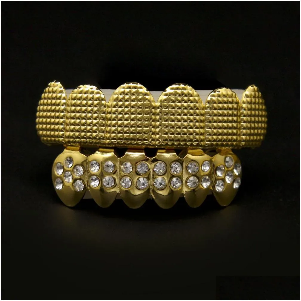 hip hop mens top bottom teeth grillz set gold silver bump lattice false dental grills for women hiphop rapper body jewelry