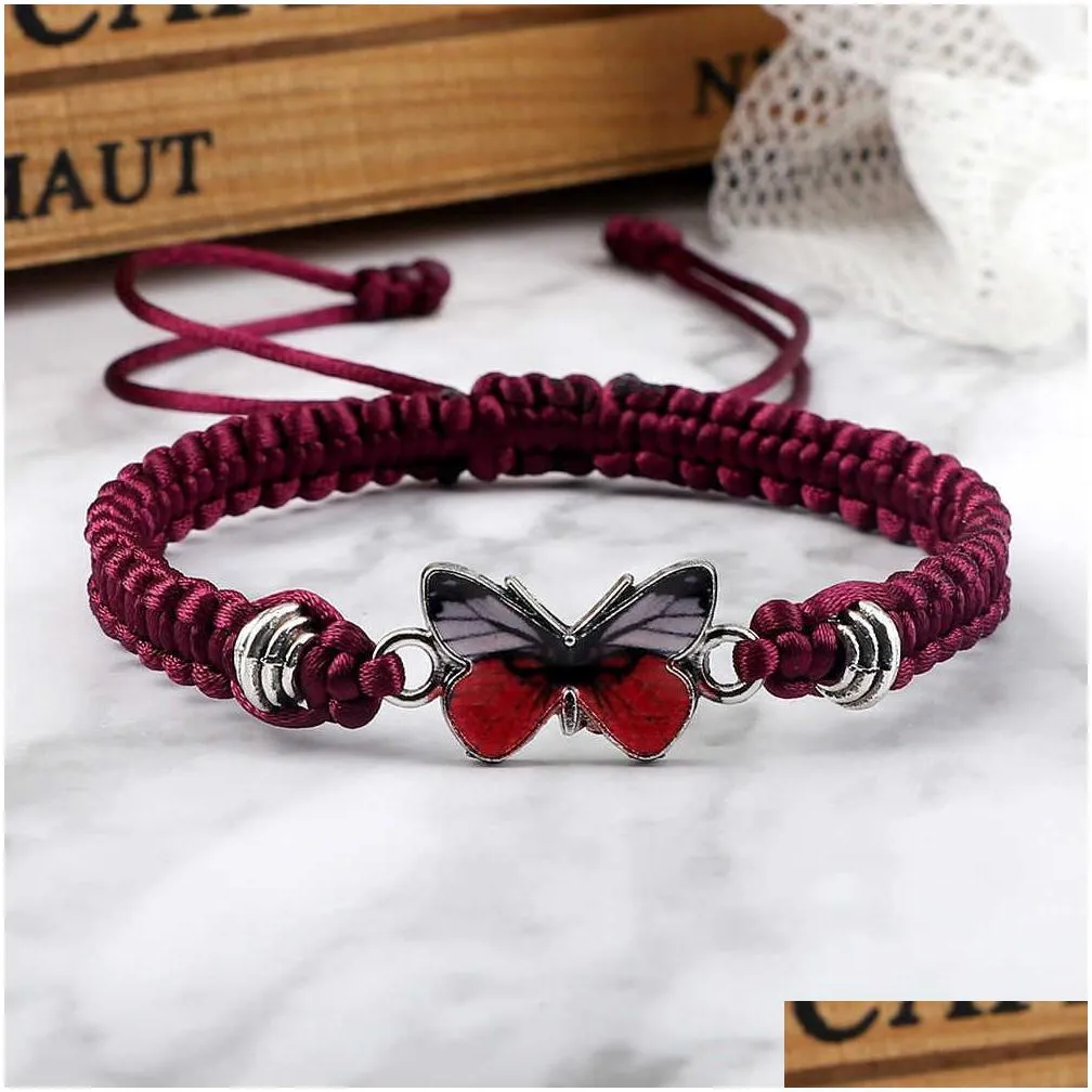 bulk wholesale butterfly charm bracelet hand braided boho jewelry friendship gift for women