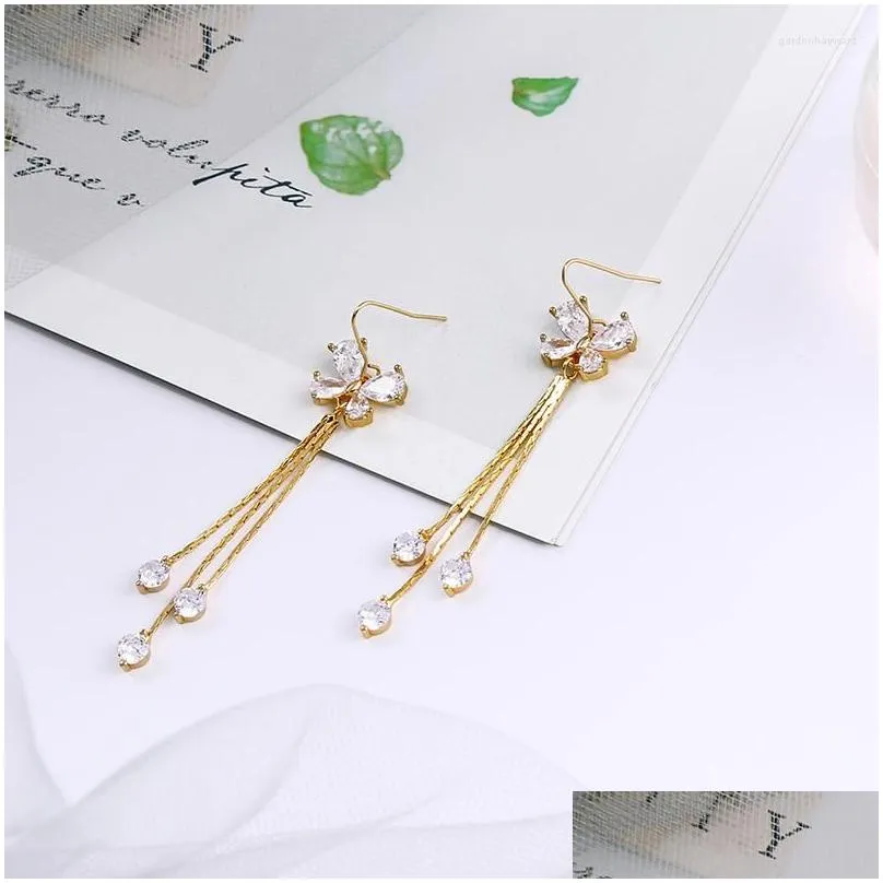 dangle earrings balanbiu delicate multicolored zircon flower for women gold color brass tassel 2022 fashion jewelry