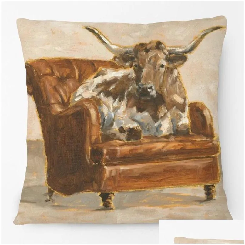 cushion/decorative pillow hand painting animal cow in sofa couch cushion covers home decorative modern art casecushion/decorative