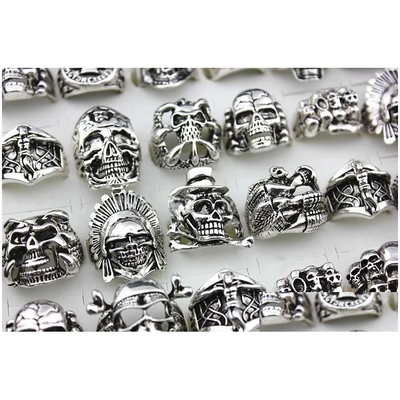  gothic skull carved big biker rings mens antisilver retro punk rings for men s fashion jewelry in bulk wholesale