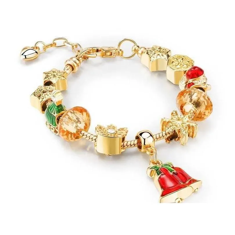 charm bracelets european style diy large hole bead bracelet christmas gifts for women girl holiday gift golden bracelet red bell