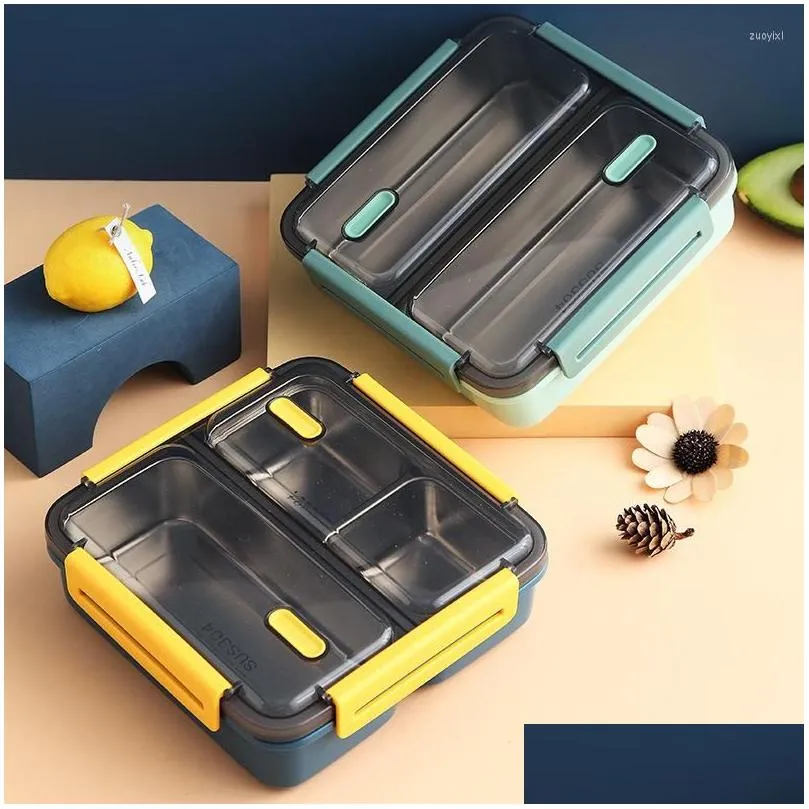 dinnerware sets 2/3grid 304 stainless kids steel bento lunch box student worker portable container storage thermal kitchen accessories