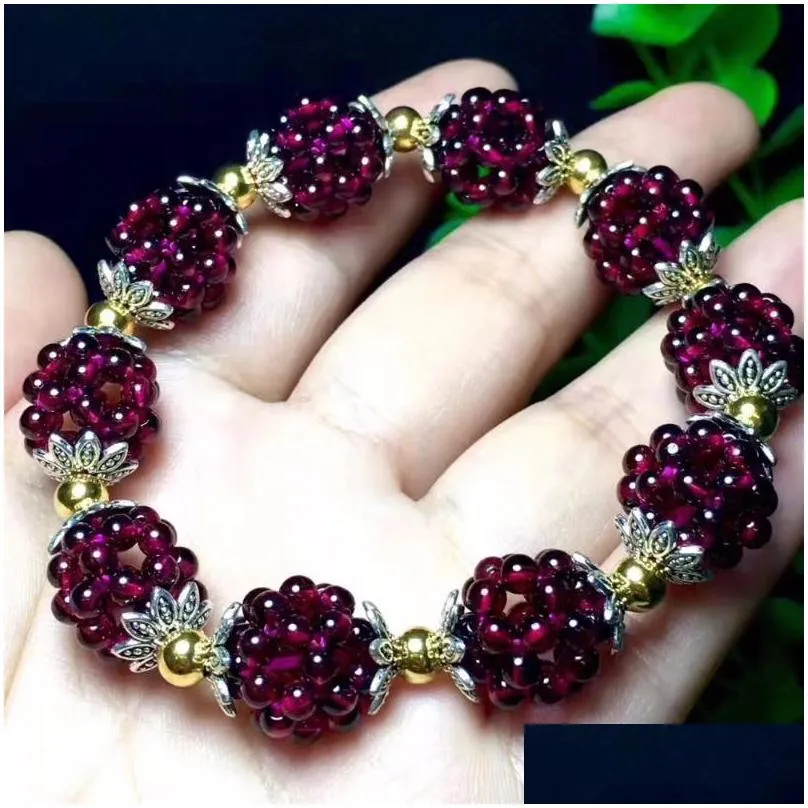 charm bracelets natural garnet bracelet women handwoven 3mm lucky ball jewelry gift for pulseras mujercharm