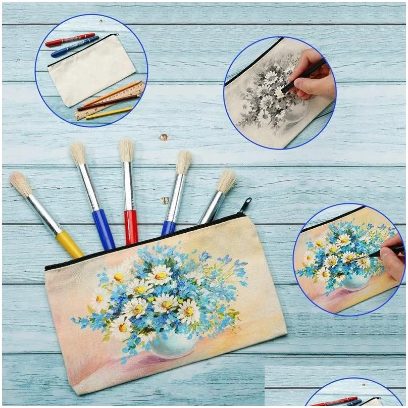 20pcs canvas makeup bags zipper pouch bags pencil case blank diy craft cosmetic pouch for travel diy craft school