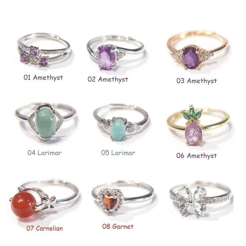 natural crystal wholesale gemstone rings bulk silver rings womens healing jewelry faceted amethyst oval larimar carnelian heart garnet