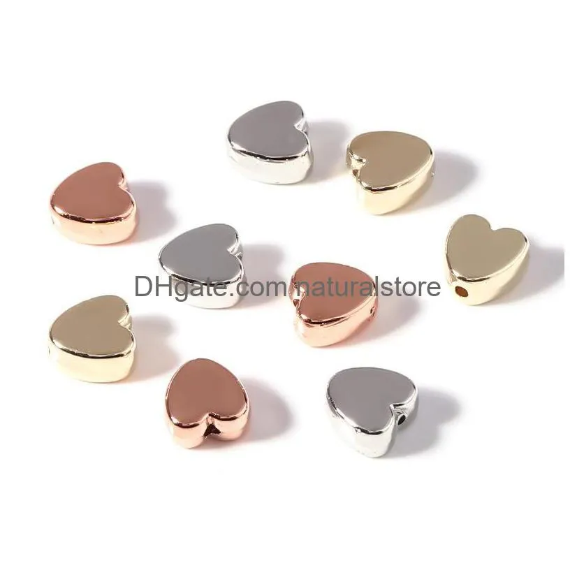 100pcs/lot diy loose bead for jewelry bracelets necklace hair ring making accessories crafts metal love heart rose gold silver color kids handmade