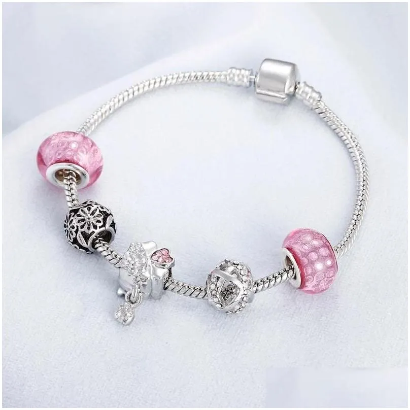 charm bracelets high quality girl sweet snake chain bracelet rainbow dragonfly key heart pendant women pink crystal stone jewelry