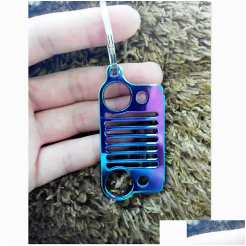 keychains 2021 fashion rainbow car style stainless steel grill key chain keychain keyring for cj jk tj yj xj1