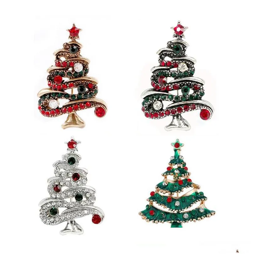 crystal christmas tree bowknot brooches gift for the year full colorfull rhinestone bell heart scarf clip christmas brooch pins