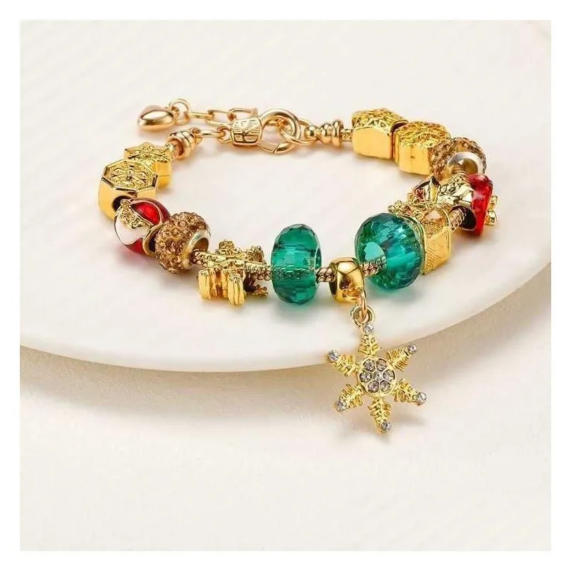 charm bracelets european style diy large hole bead bracelet christmas gifts for women snowflake pendant holiday element accessories