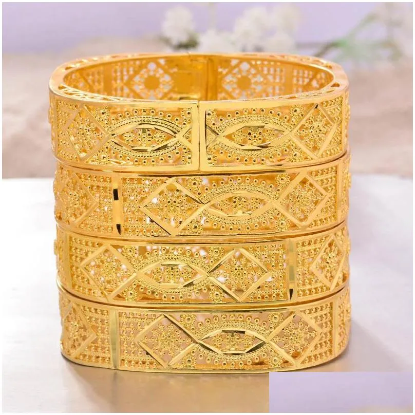 bangle 24k dubai 4pcs/lot gold color bangles for women bride wedding ethiopian bracelet africa arab jewelry charm bresslate