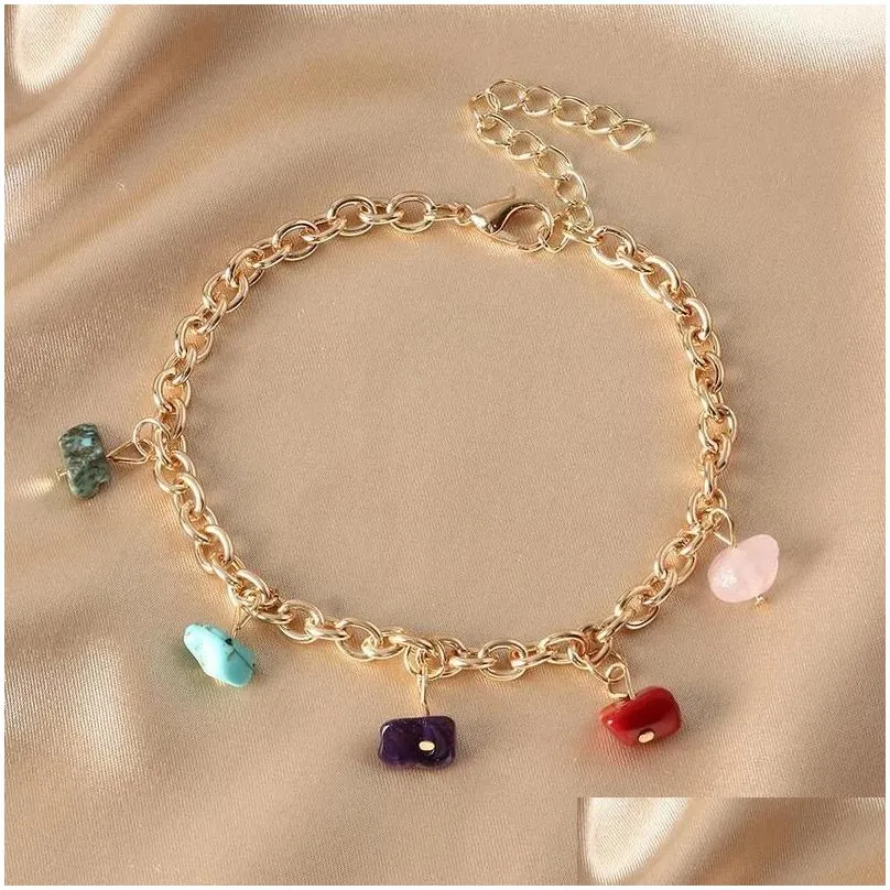 charm bracelets colorful natural stone pendant women bracelet gold metal chain fashion jewelry pierre naturelle pulsera mujer