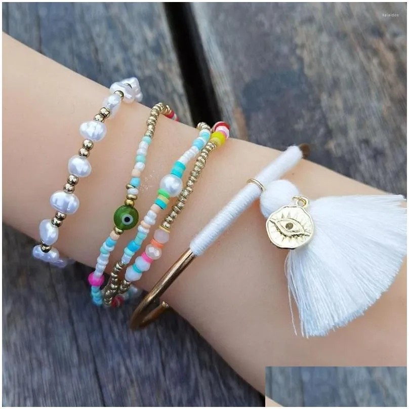 charm bracelets 2022 spring handmade bracelet sets white simulated pearl beaded colorful for women ocean go to beach fashion summer