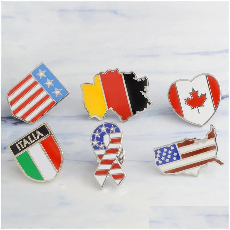 national flags enamel brooches canadian american german italian flag lapel pin button clothes collar brooch badge fashion jewelry gift