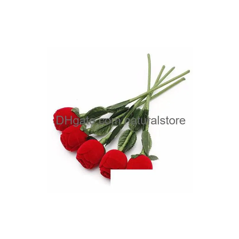 red rose shape wedding rings pendants jewelry gift box earrings velvet ring box for men valentines day gift
