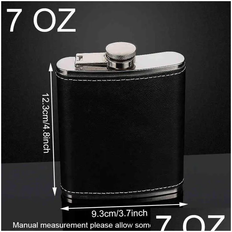 7oz 8oz portable pocket stainless steel hip flask flagon whiskey wine pot pu leather cover alcohol bottle travel tour drinkware screw cap