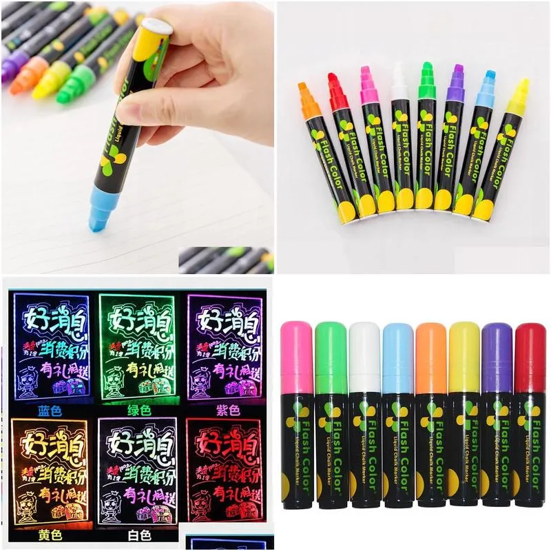 8pcs/ set liquid chalk marker 10mm flash colour pens highlighters for led writing board window glass graffiti painting