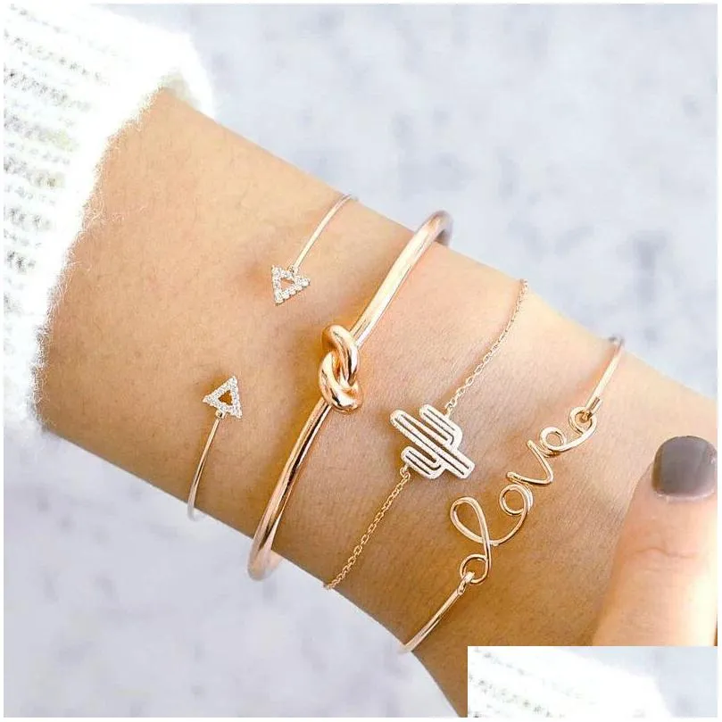 charm bracelets bohemian stone beads chains set for women metal heart round tassel bangle fashion jewelry