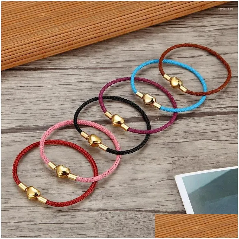 charm bracelets fashion women gold plated lover bracelet bangle leather chain with love stainless steel clasp pan bead charms
