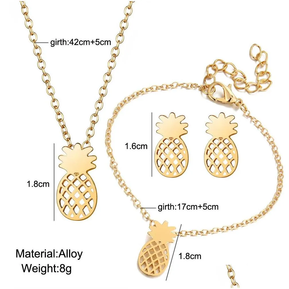  fashion cute jewelry set hollow out pineapple pendant necklace bracelet earrings set accessories unique gifts for women girls