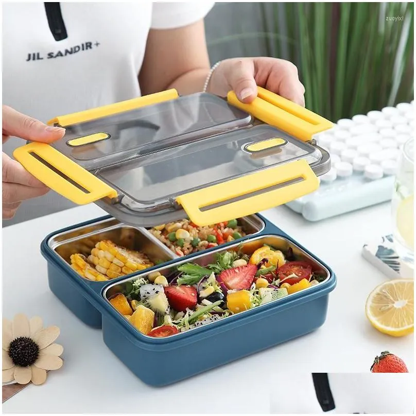 dinnerware sets 2/3grid 304 stainless kids steel bento lunch box student worker portable container storage thermal kitchen accessories