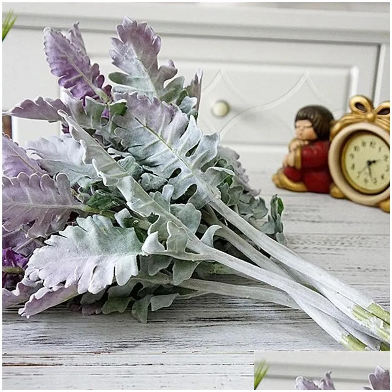 decorative flowers wreaths flocked artificial miller plants purple leaves home wedding christmas diy decoration fake arrangement faux