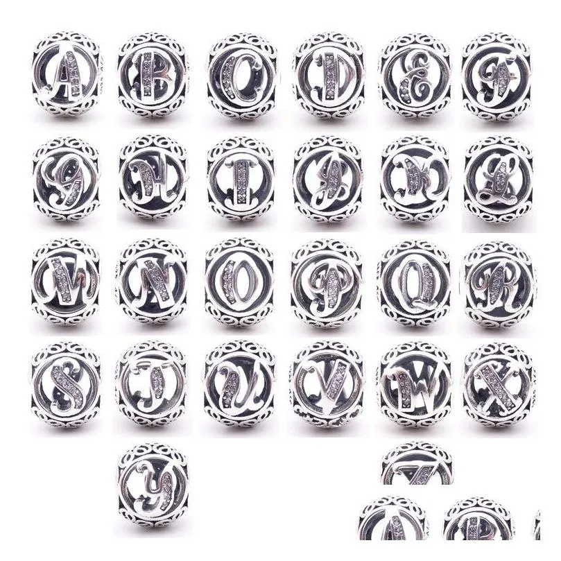 authentic 925 sterling silver 26 letters beads crystal big hole loose alphabet beads charms for bracelets jewelry making craft