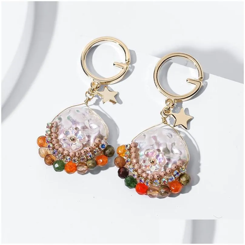 dangle earrings boho pearl for women colorful crystal bead pendientes s925 needles aesthetic hanging jewelry