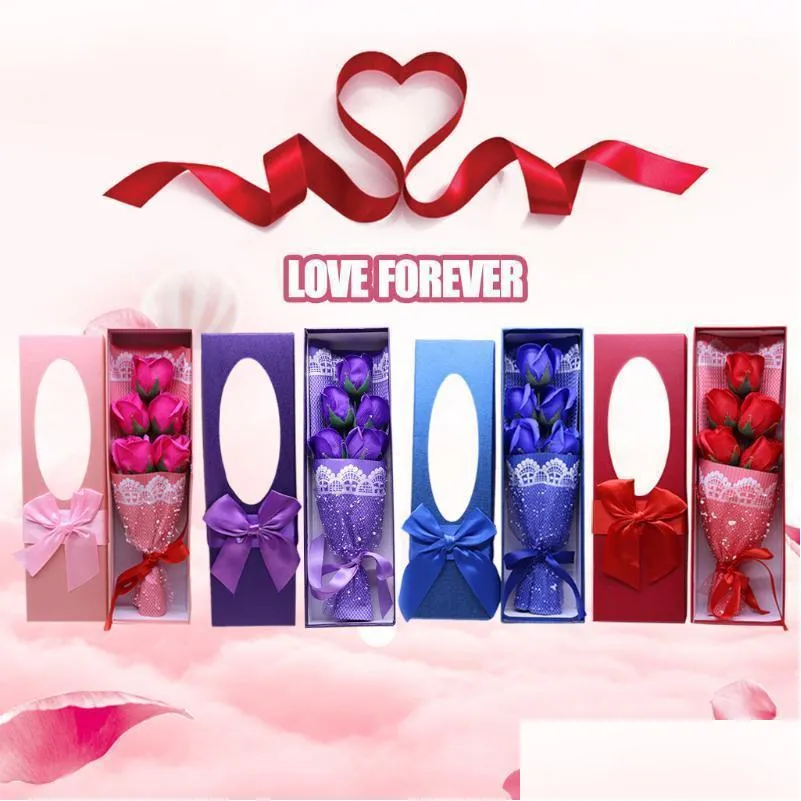 5pcs/set scented bath soap rose soap flower petal with gift box for wedding valentines day mothers day teachers gif1