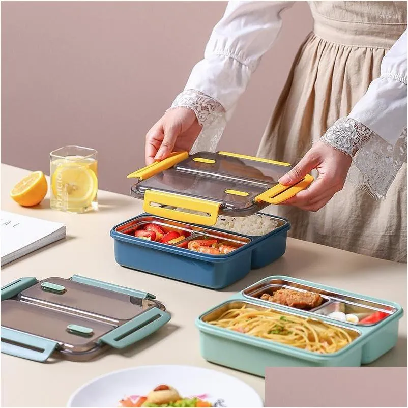 dinnerware sets 2/3grid 304 stainless kids steel bento lunch box student worker portable container storage thermal kitchen accessories