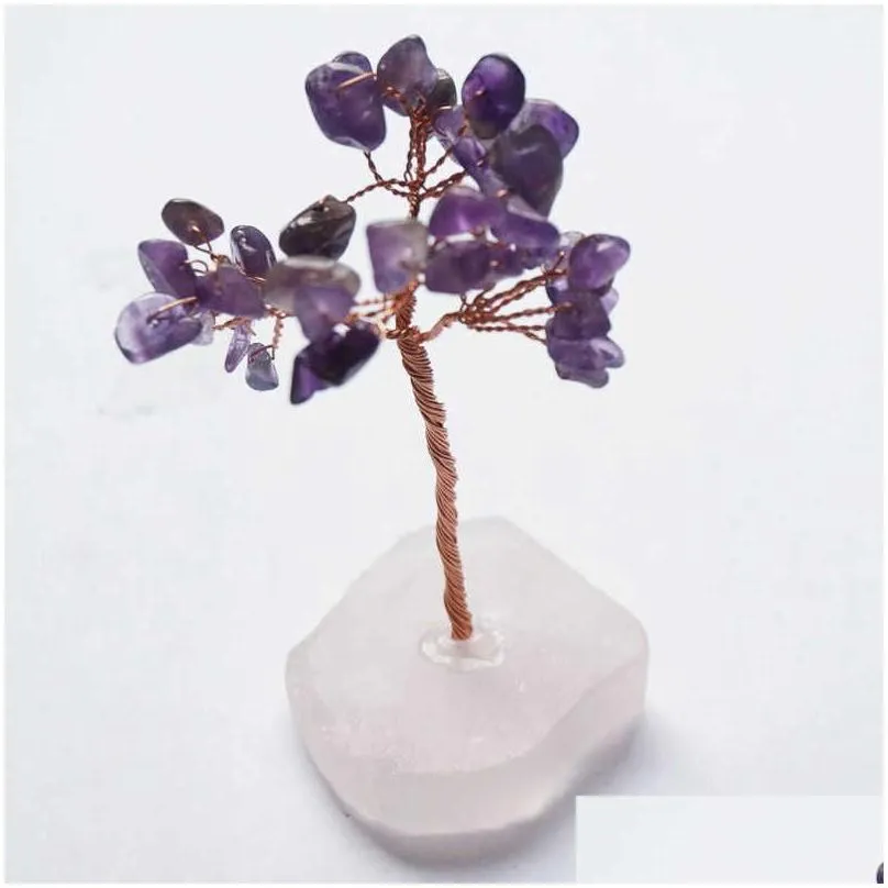 bulk wholesale amethyst chip rose quartz base chakra crystal tree of life copper wire money tree bonsai feng shui decor