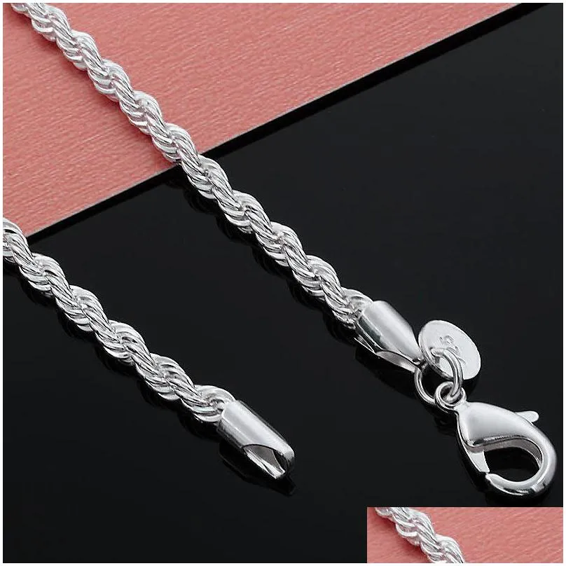 3mm 925 sterling silver twisted rope chain 1630inches luxury silver necklaced for women men fashion diy jewelry wholesale