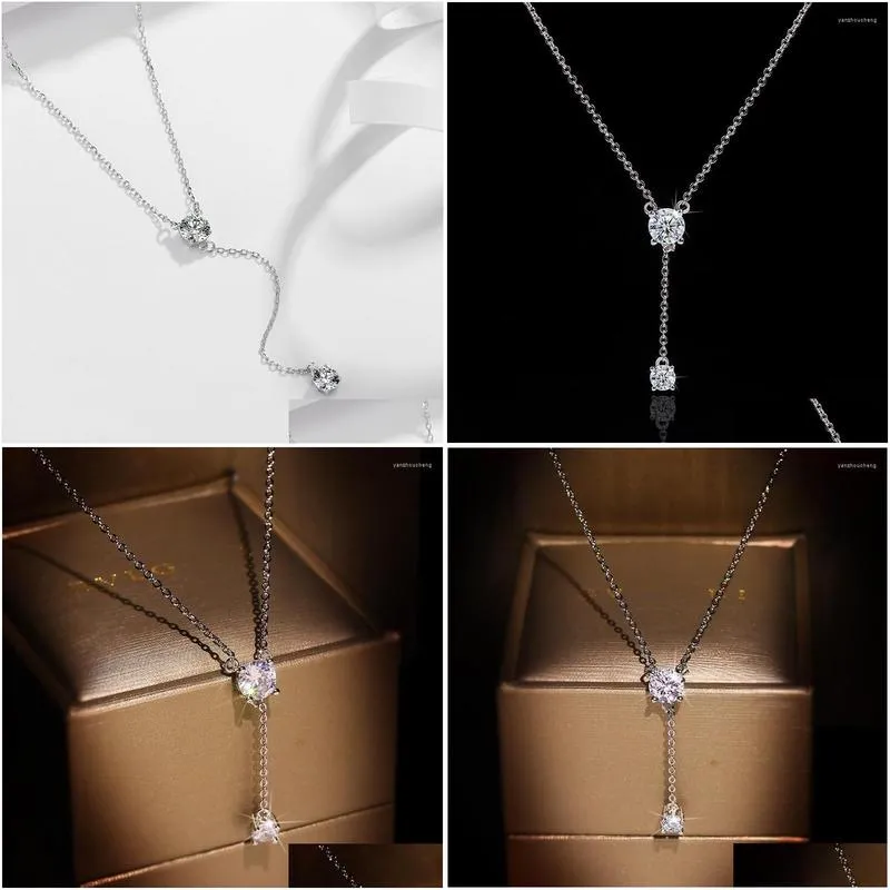 chains 2022 big bling water drop pendant silver color long chain necklace for women fashion jewelry cute statement