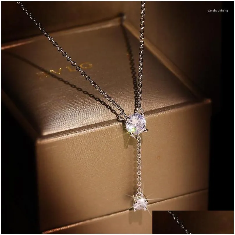 chains 2022 big bling water drop pendant silver color long chain necklace for women fashion jewelry cute statement