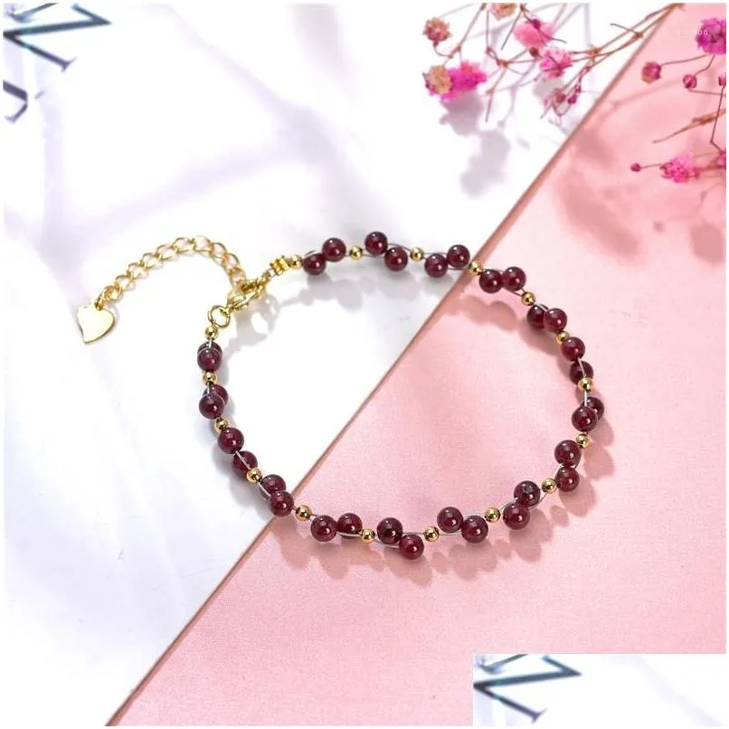 charm bracelets natural garnet bracelet for women handmade 4mm crystal bangle lucky color fashion jewelry wristband gifts b429