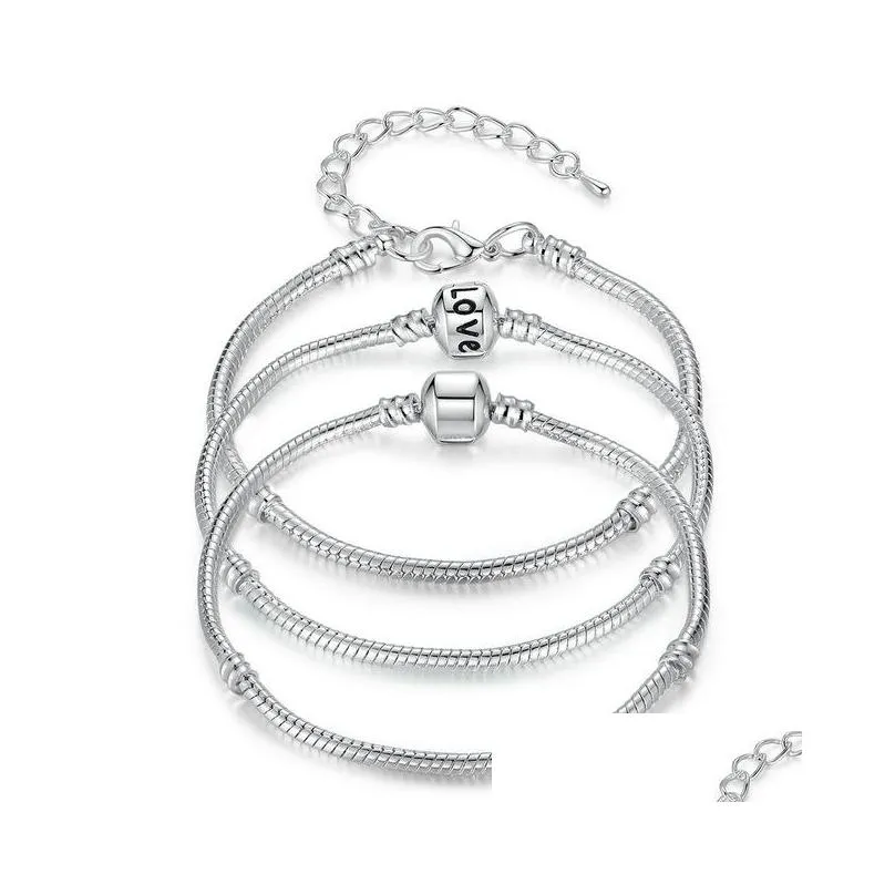factory wholesale 925 sterling silver bracelets snake chain fit charm european bead bangle bracelet for men women jewelry gift in bulk