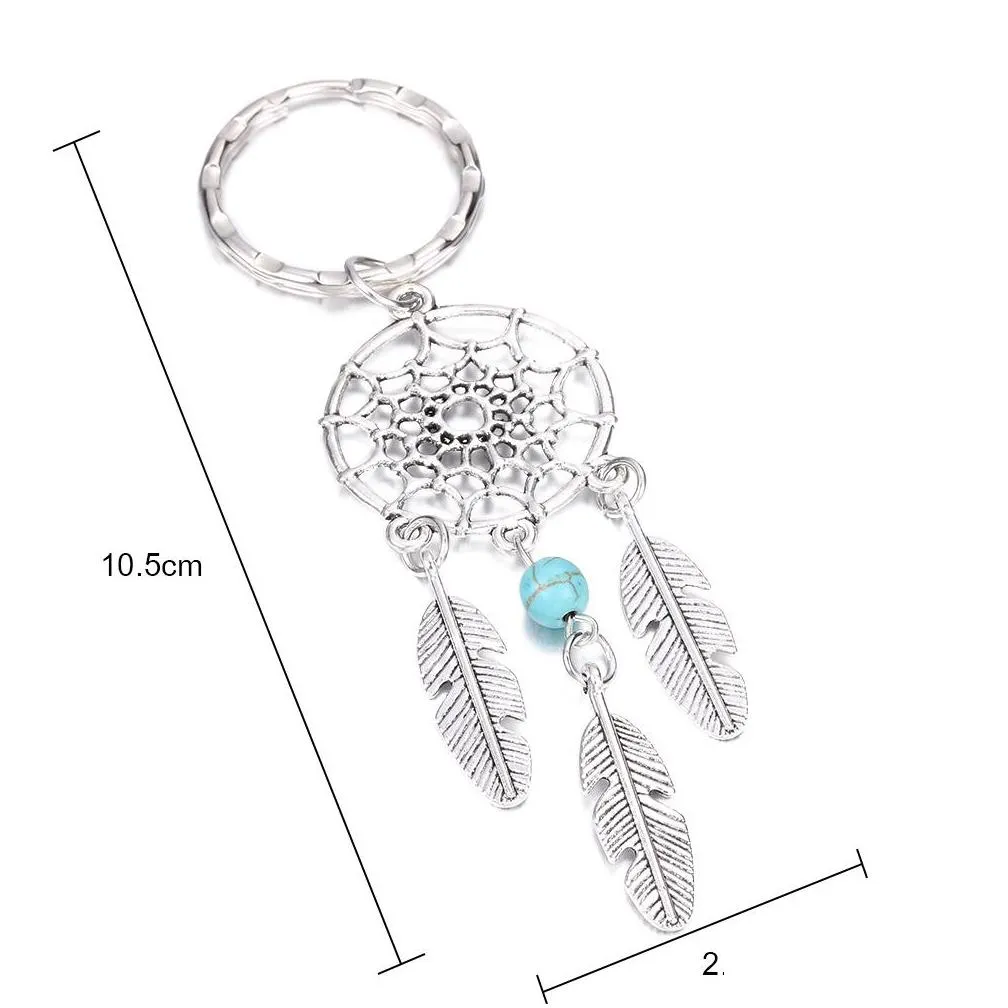 antique silver tassel beads feather dreamcatcher keychain women wind chimes key chain leaf car bag decoration indian style