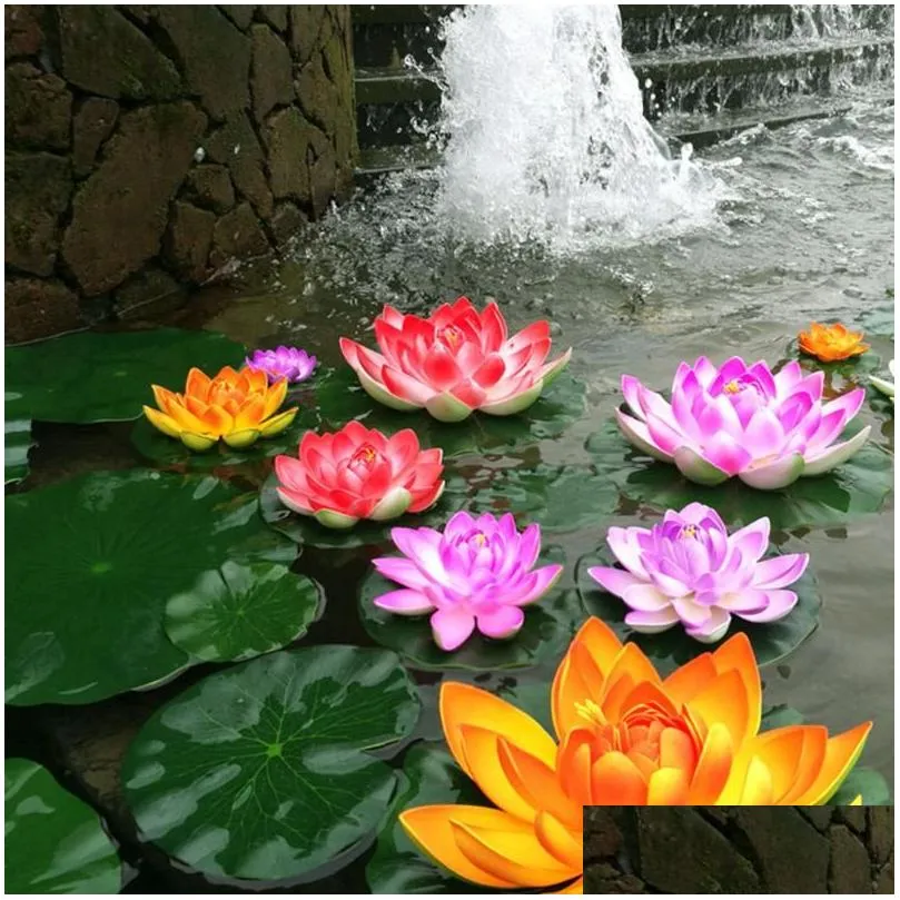 decorative flowers lotus artificial lily floating water flower pond pads plantdecorpondspool fake simulation leaves decorations