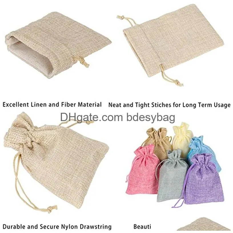 natural reusable linen bags with burlap drawstring jewelry gift bag for wedding favors festivals birthday pocket