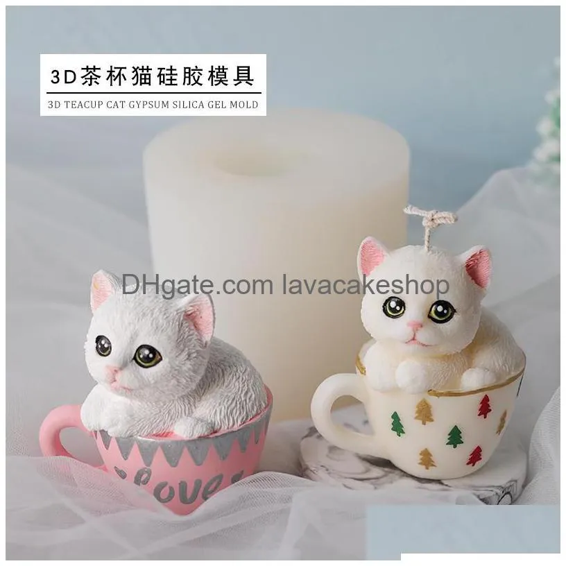 przy teacup cat mold soap mould silicone cute cartoon molds fondant handmade clay resin candle 220531