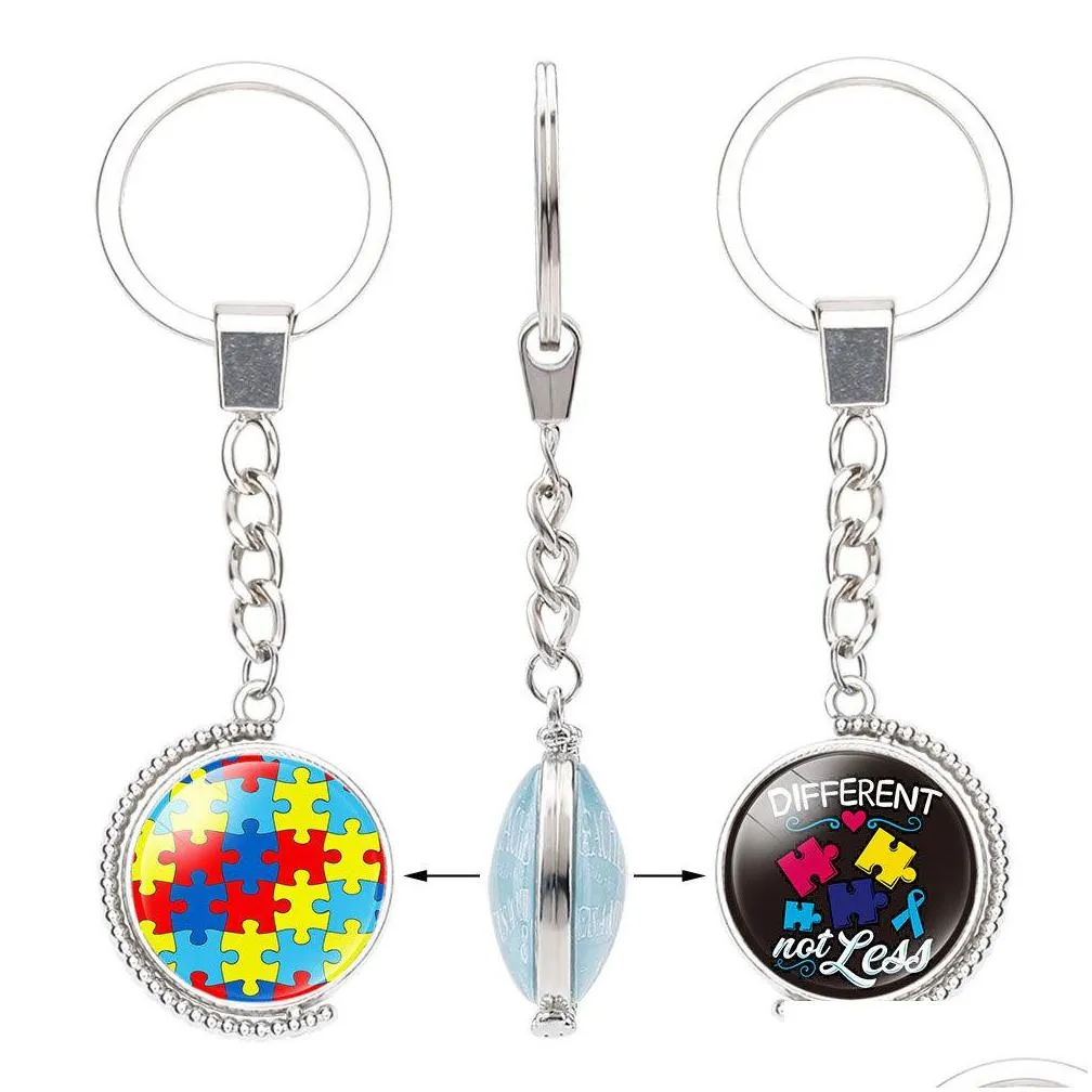 fashion kids autism awareness double sided keychains for children boys girls glass cabochon key chains inspirational jewelry