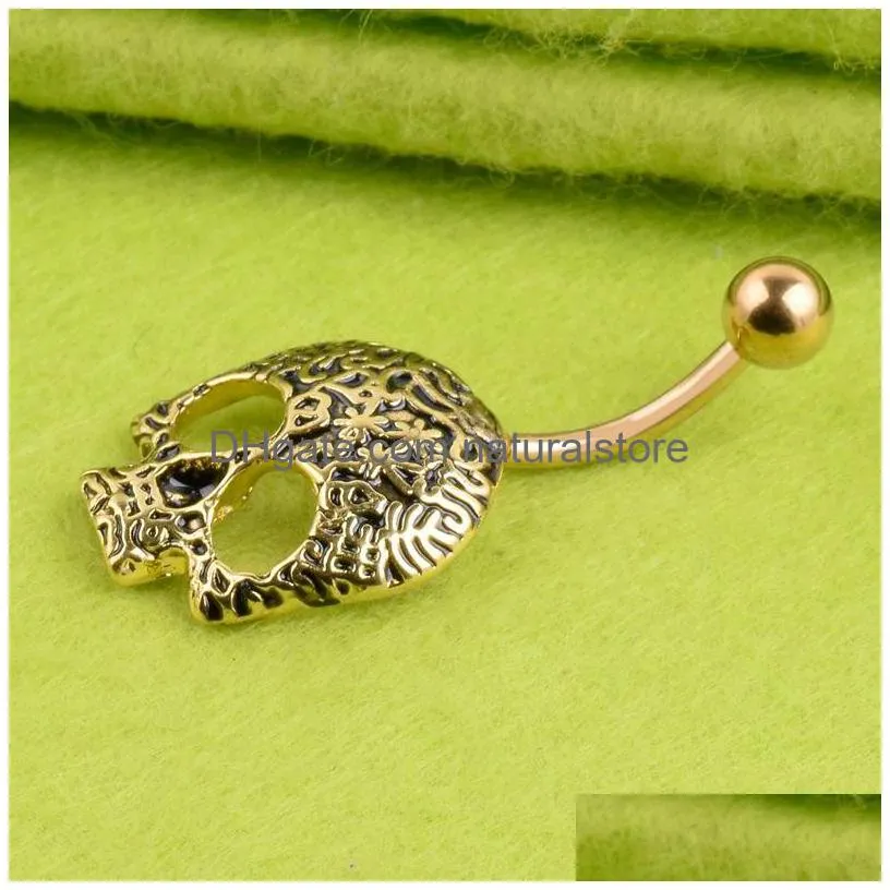 vintage skull metal body jewelry piercings stainless steel rhinestone navel bell button piercing dangle rings for women gift
