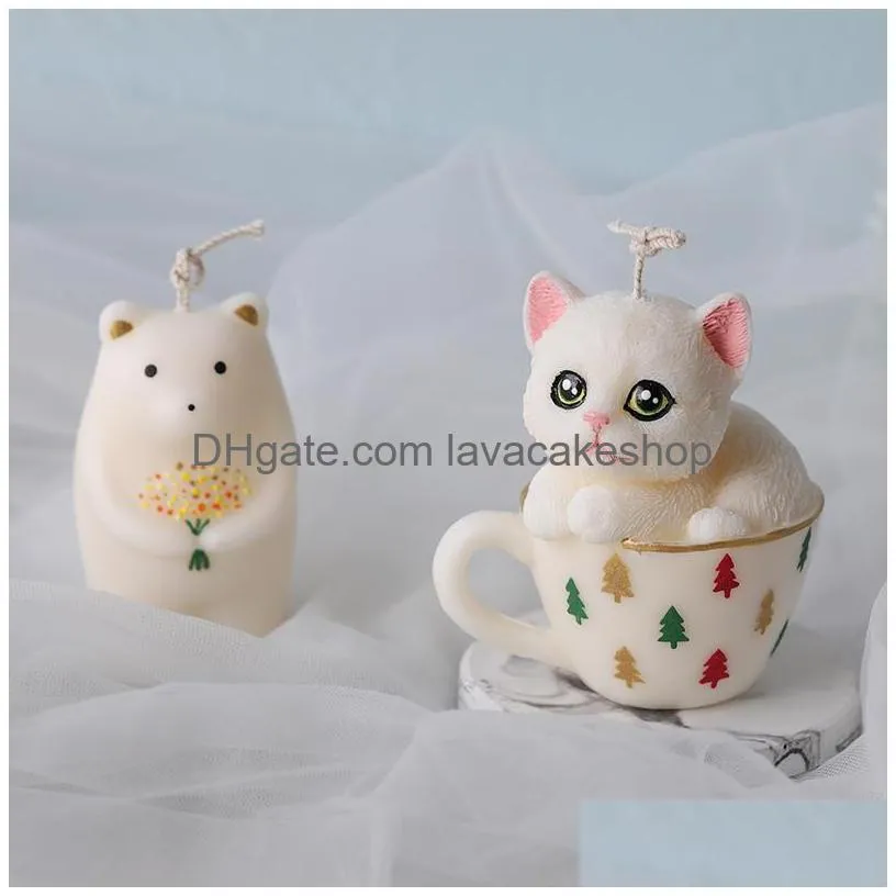 przy teacup cat mold soap mould silicone cute cartoon molds fondant handmade clay resin candle 220531