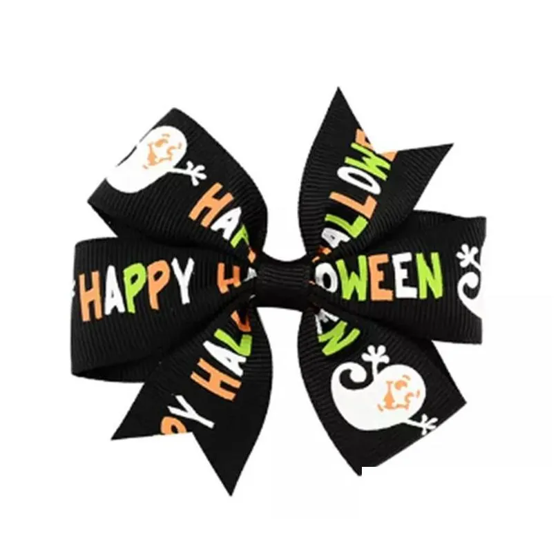 3 inch baby halloween grosgrain ribbon bows with clip girls kids ghost pumpkin baby girl pinwheel hair clips hair pin accessories