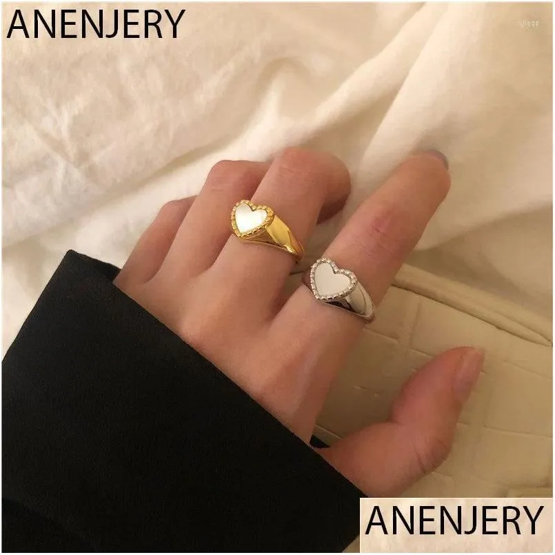 cluster rings anenjery silver color love heart shell ring for women gold fashion party wedding jewelry finger gift sr952