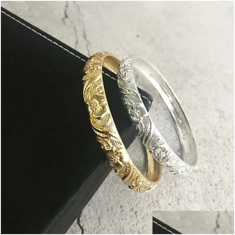 bangle dubai jewelry woman metal gold bracelet with designer charms brand for women carving flowers girlfriends