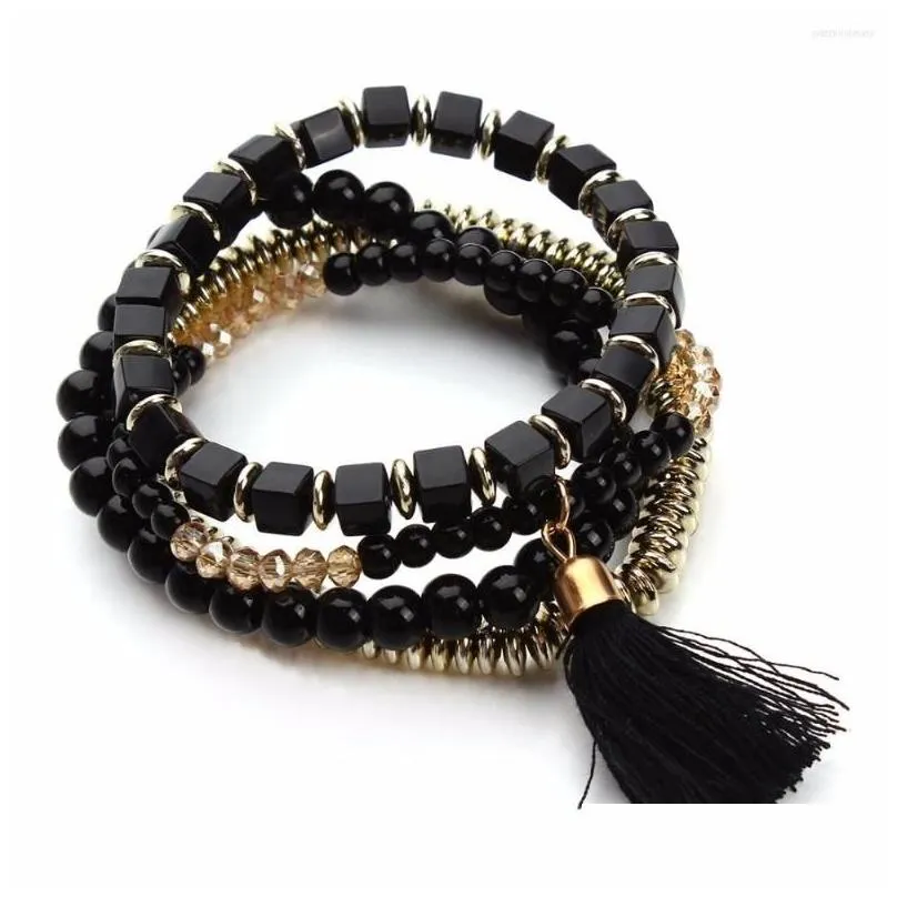 charm bracelets louleur 4 colors bohemian beach style candy color multilayer beads tassel bangles for women gift pulseras mujer