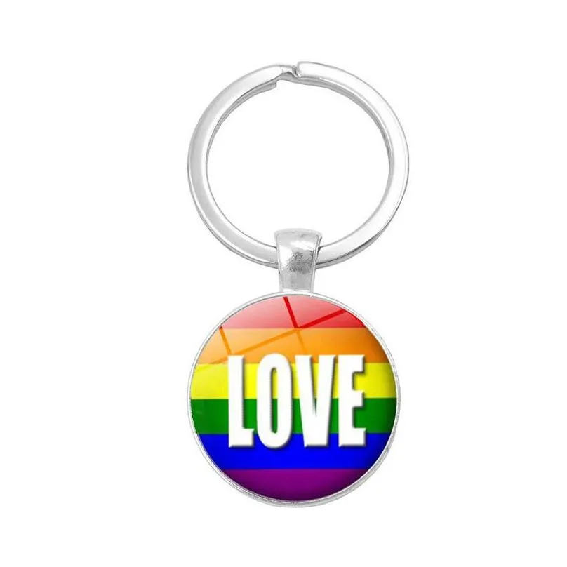 fashion gay lesbian pride sign keychains for women men rainbow color glass gemstone charm key chains lgbt jewelry accessories