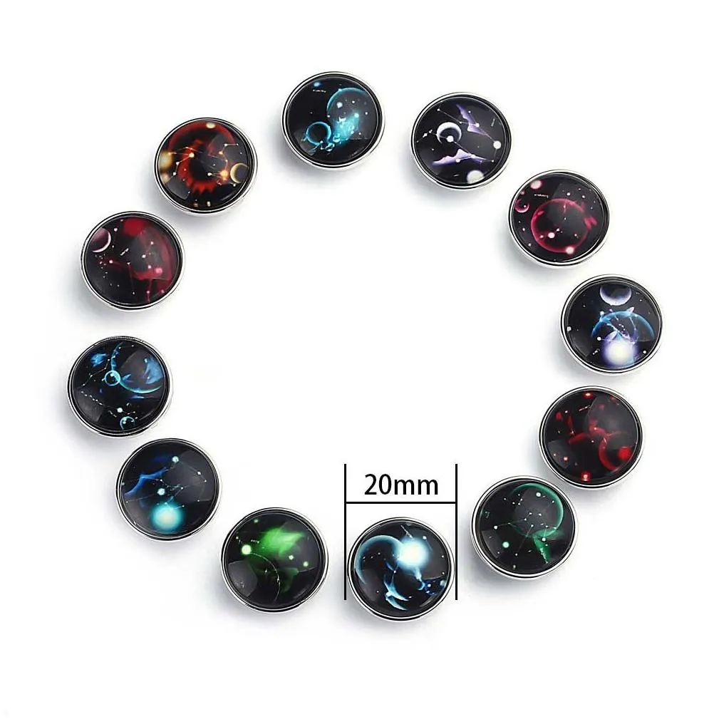 20 mm size 10 pcs/ lot snap jewelry luminous 12 constellations zodiac print glass snap buttons for bracelet bangle necklace diy